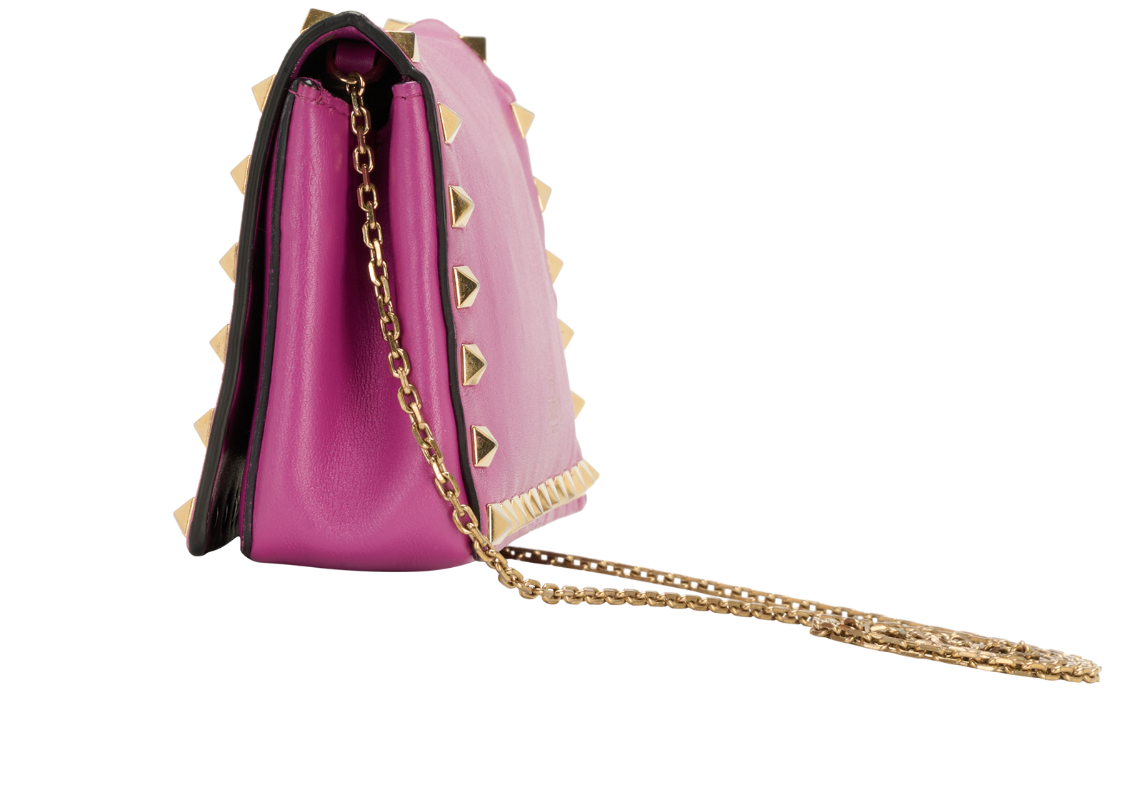 Rockstud Clutch On Chain, &pound;320, Handbags, Purple, Leather, Bottom view